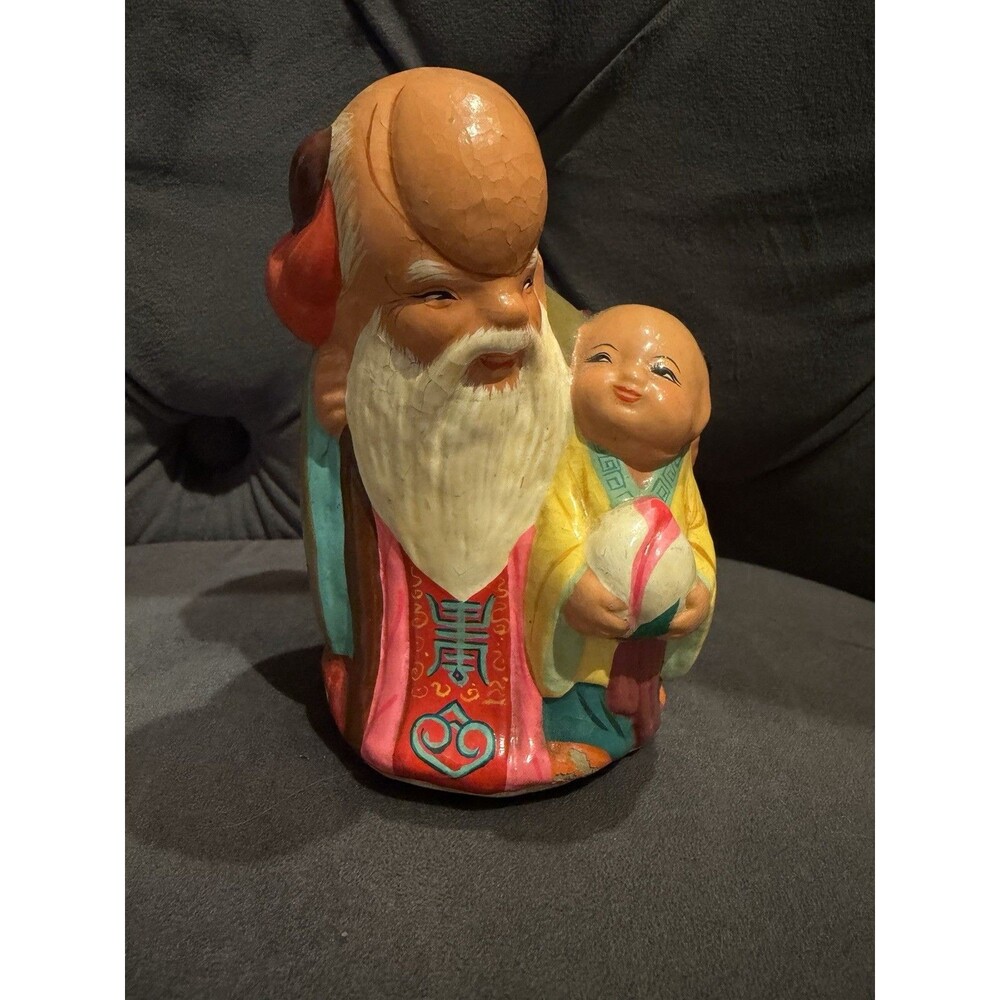 Vintage Wuxi Huishan Shou Xing Clay Figurine Chinese God of Longevity